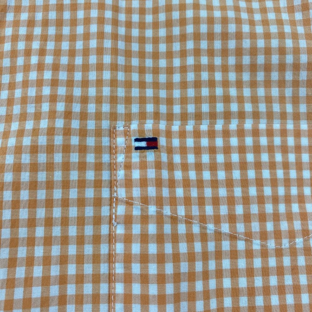 Tommy Hilfiger Shirt Men XXL Orange White Checkered Custom Fit Button Down Polo - Picture 3 of 9